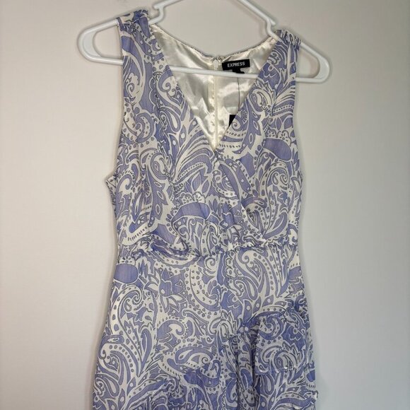 EXPRESS NEW Sleeveless Tiered Ruffle Dress Womens XS Lavender White Lined - Picture 5 of 8